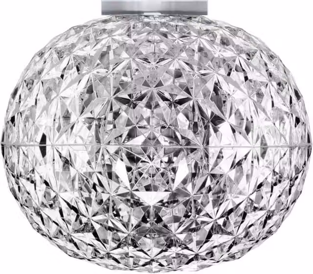 Plafoniera Kartell Planet con illuminazione LED calda, design moderno ovale in vetro disponibile in trasparente, fumé o ambra