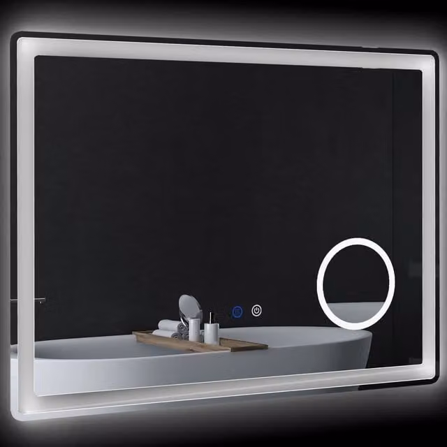Specchio da bagno rettangolare Kleankin con LED regolabile, funzione anti-appannamento e ingranditore x3, trasparente, L: 80 cm, H: 60 cm