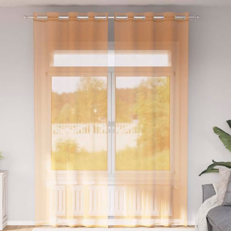 Set di 2 tende in voile semi-trasparenti vidaXL con occhielli, arancione, L: 140 cm, H: 260 cm