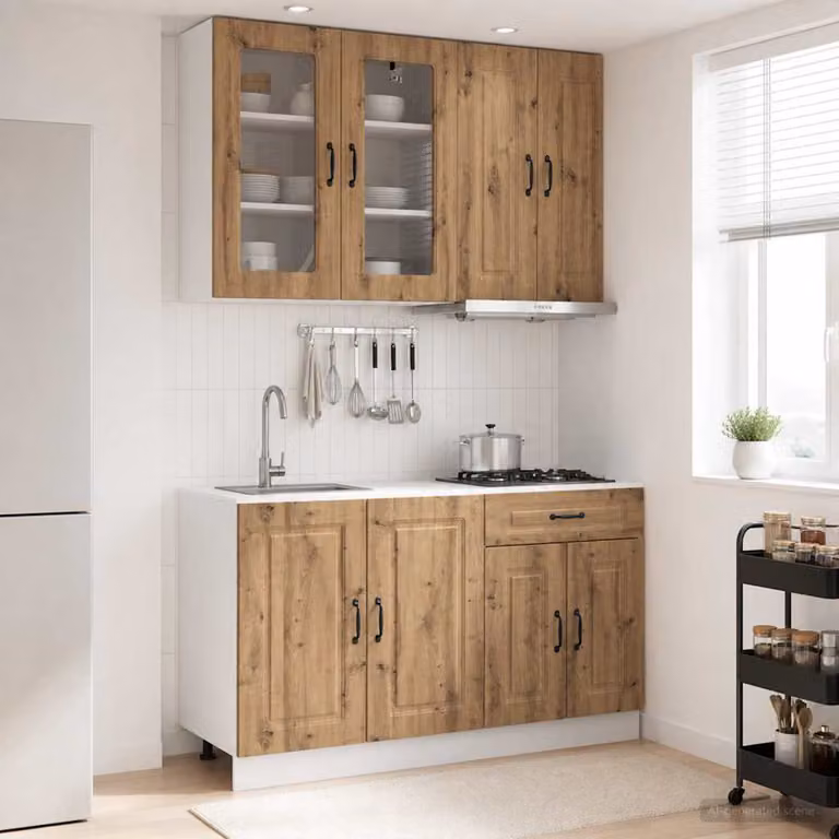 Set di 4 unità cucina moderne vidaXL KALMAR in rovere marrone con ante in vetro e legno