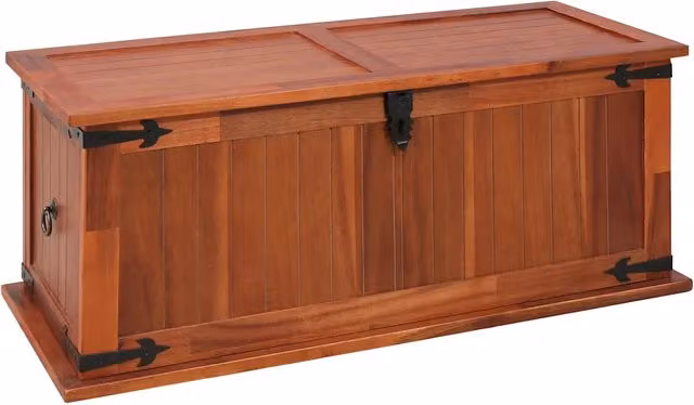 Cassapanca in legno massello di acacia marrone con serratura L/P/H: 90 x 45 x 40 cm