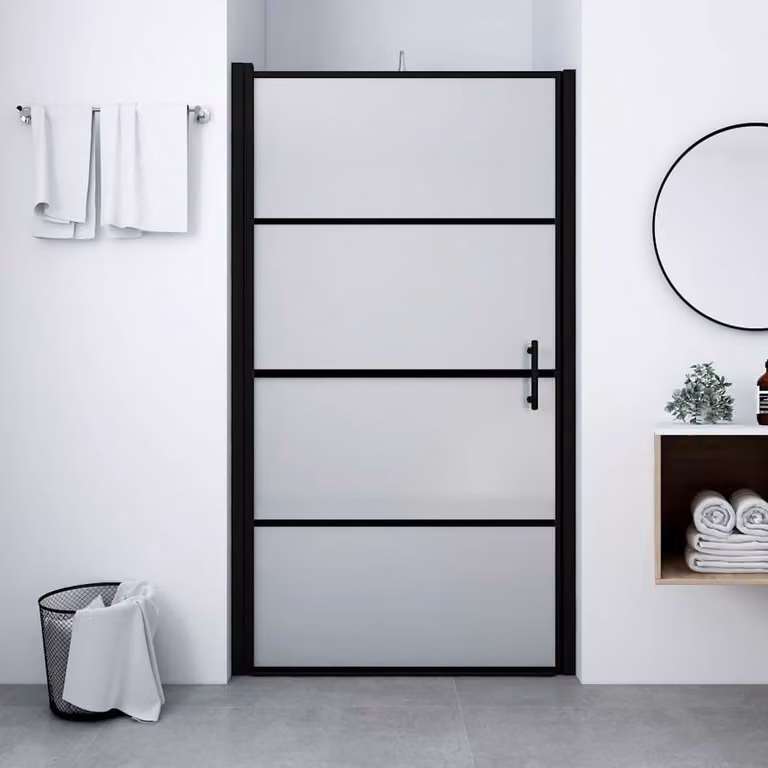vidaXL Porta per Doccia in Vetro Temperato Smerigliato Nero L: 100 cm, H: 178 cm