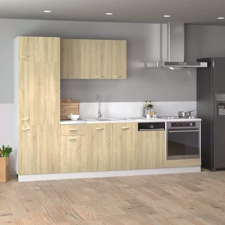 Set di Mobili Porta TV 7 pz Lyon vidaXL Moderno in Legno Marrone e Beige L: 207 cm, P: 60 cm, H: 57 cm