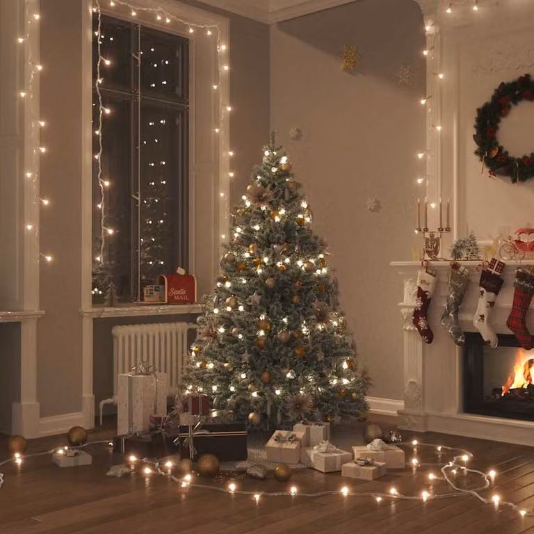 Stringa di luci LED vidaXL con 300 LED bianco caldo, lunghezza 30 m, in PVC e rame per decorazioni natalizie