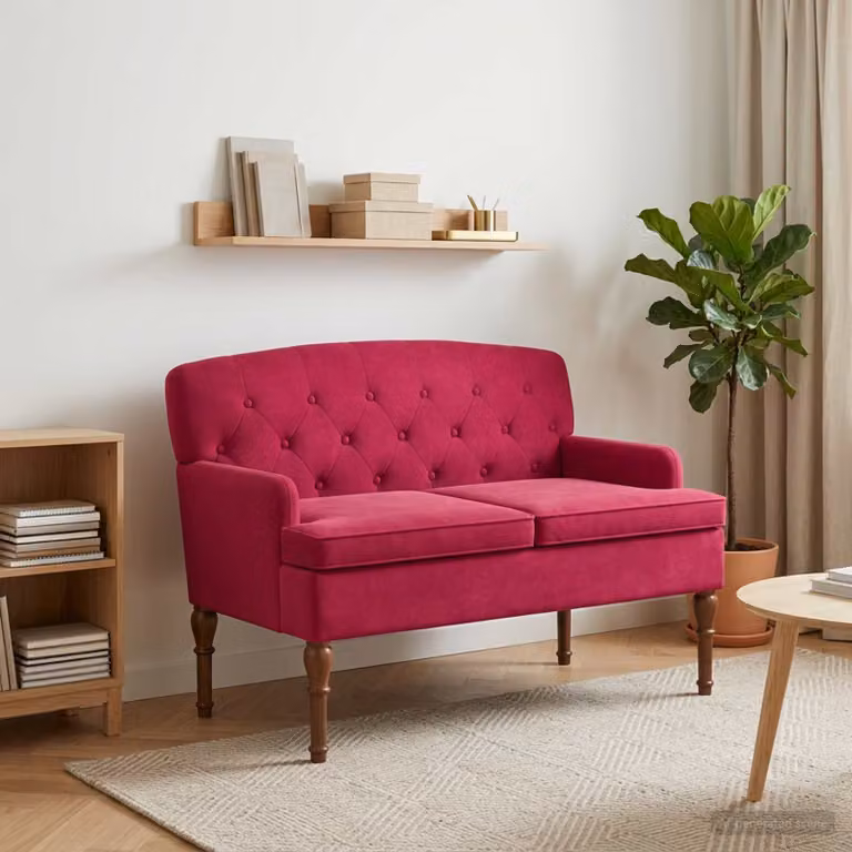 Loveseat Chesterfield vidaXL in velluto rosso con bottoni imbottiti L: 111 cm, P: 65 cm, H: 79 cm
