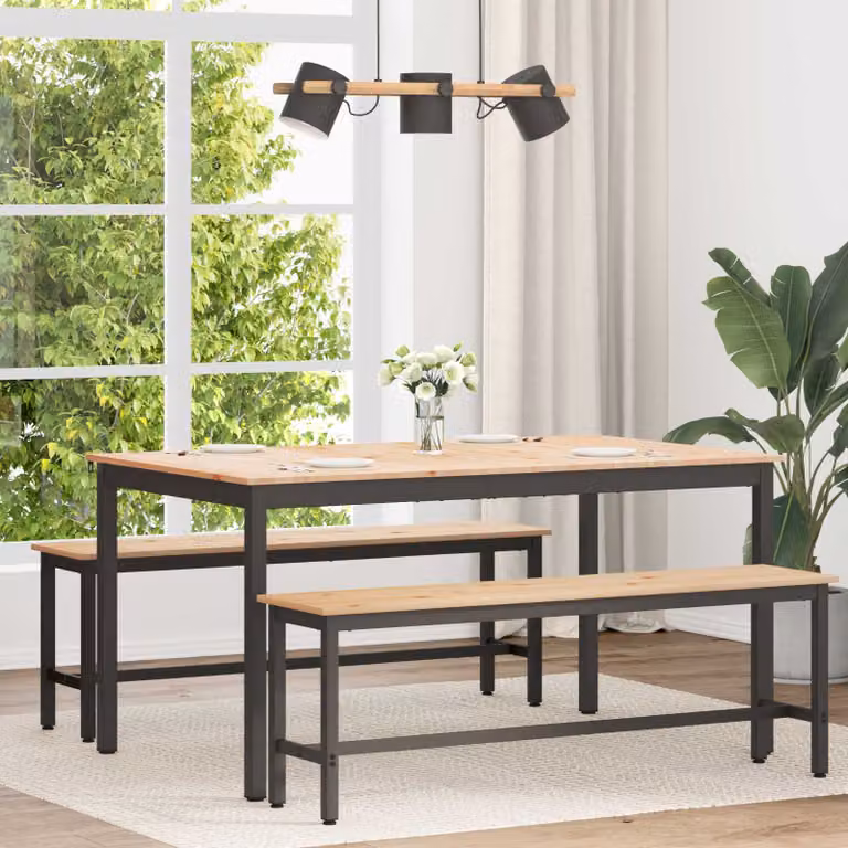 vidaXL Tavolo da pranzo rettangolare in pino massello, colore beige/marrone, L: 150 cm, P: 90 cm, H: 75 cm