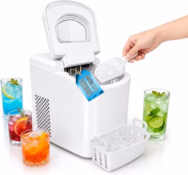 Macchina per il ghiaccio Kooper bianca con serbatoio da 1,7 l, paletta e vaschetta estraibile, 150W