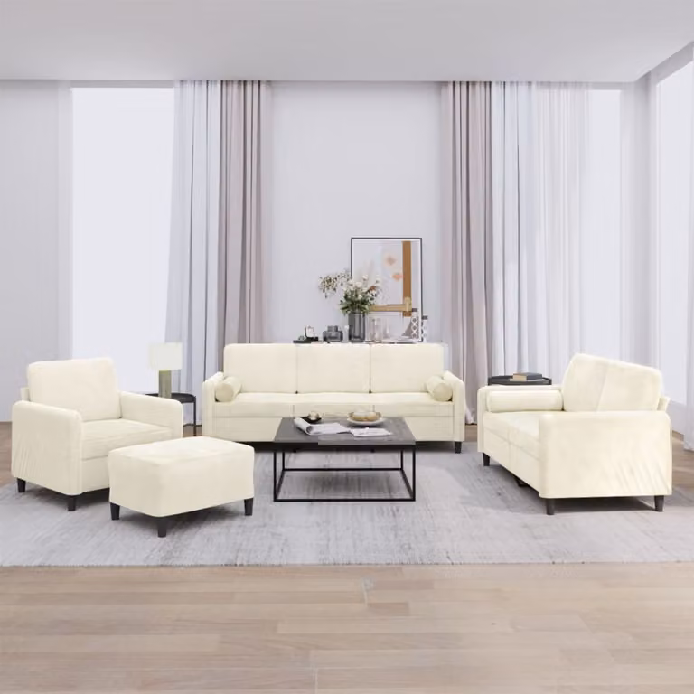 Set di divani vidaXL 4 pezzi in velluto beige con pouf e cuscini per soggiorno moderno