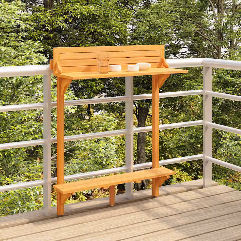 vidaXL Tavolo da Bar per Balcone e Giardino in Legno di Acacia Marrone L: 90 cm, P: 37 cm, H: 122,5 cm
