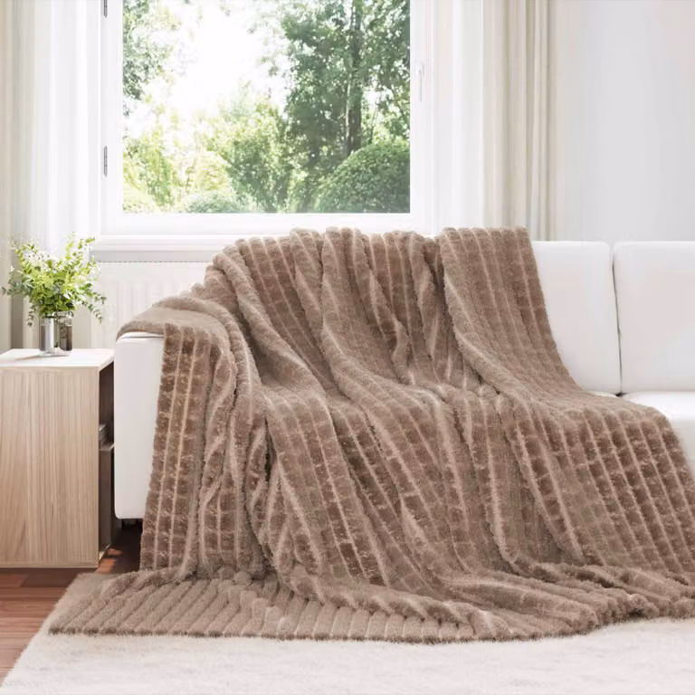 Set di 6 coperte in pile vidaXL color marrone, morbide e lavabili, L: 270 cm, P: 240 cm