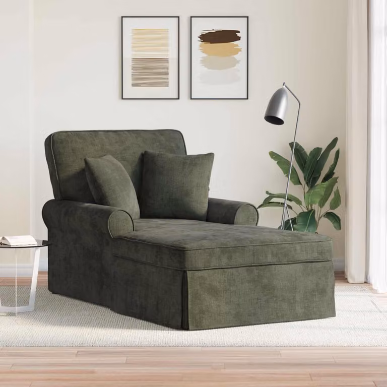 Chaise Longe vidaXL ARES con Gonna e Cuscino Verde, Design Moderno con Rivestimenti Rimovibili, L 157 x P 91 x H 91 cm