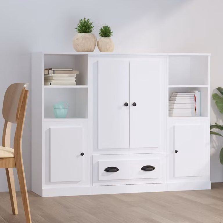 Set di 3 credenze vidaXL bianche in legno multistrato per soggiorno e sala da pranzo