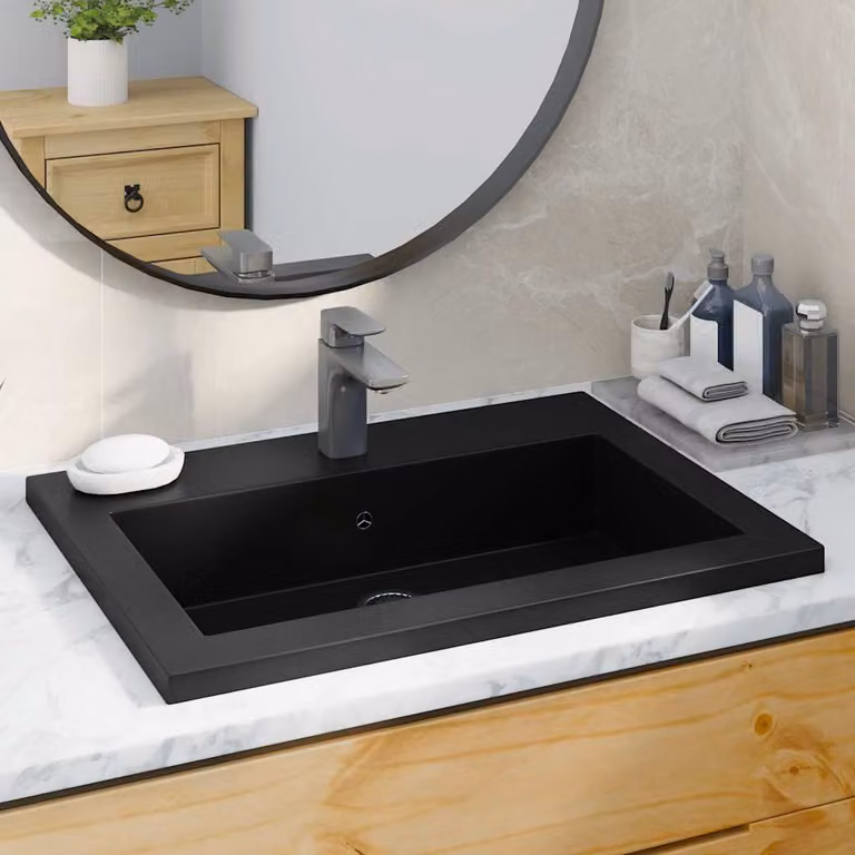 Lavandino da appoggio in granito composito vidaXL nero L: 60 cm, P: 45 cm, H: 12 cm