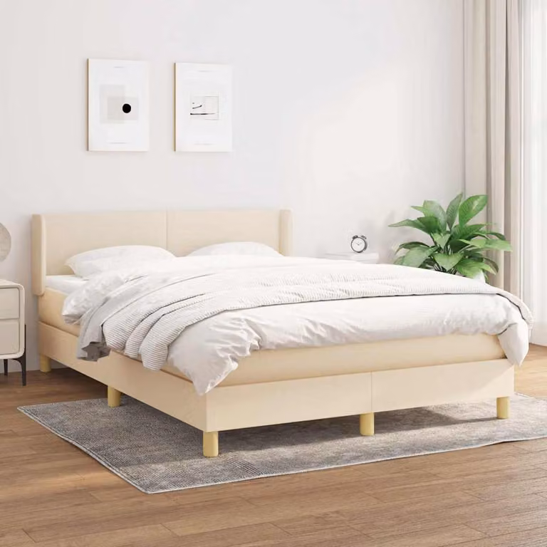vidaXL Giroletto a Molle con Materasso in Tessuto Beige e Bianco L/P: 140 x 190 cm