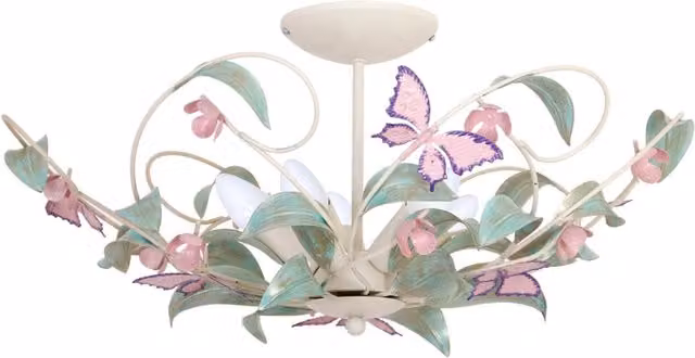 Plafoniera Summer Luminex multicolore con decorazioni fiori e farfalle, materiale metallo e vetro, 5xE14