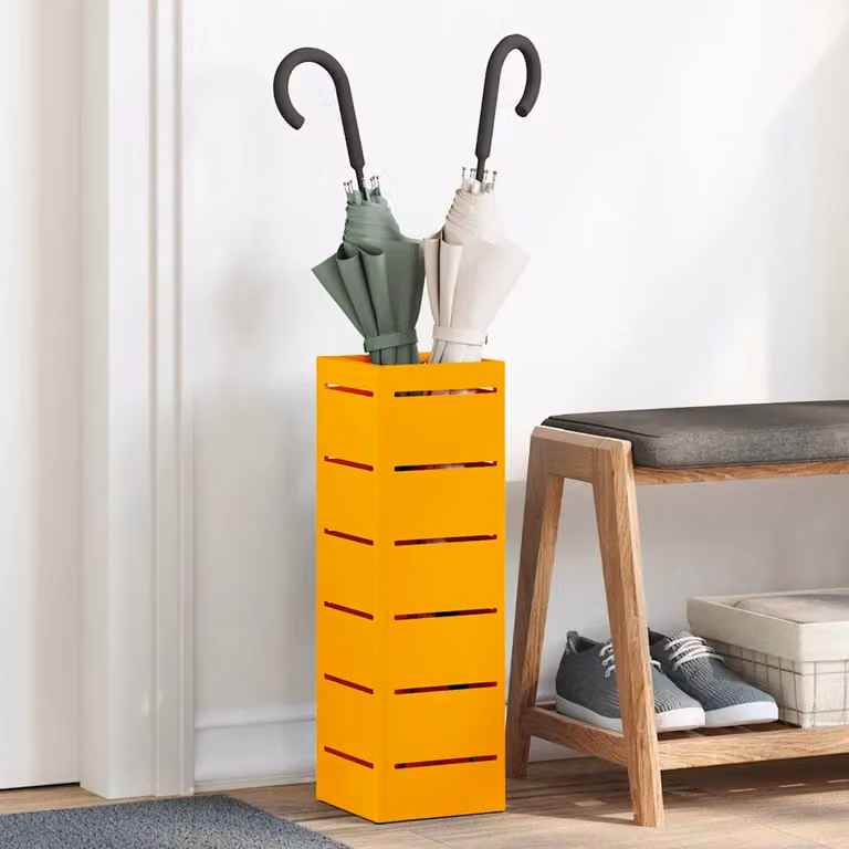 Stand per ombrelli da pioggia vidaXL in metallo, colore giallo, L/P/H: 15,5 x 15,5 x 49 cm