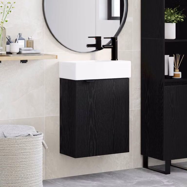Mobile bagno vidaXL moderno con rubinetto in Rovere Nero, L/P/H: 45,5 x 22,5 x 84 cm