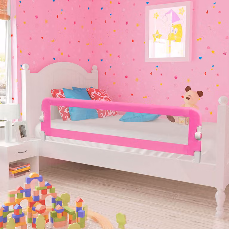vidaXL Barriera di Sicurezza per Letto Bambino Pieghevole in Tessuto e Metallo, Rosa, L: 150 cm, H: 42 cm