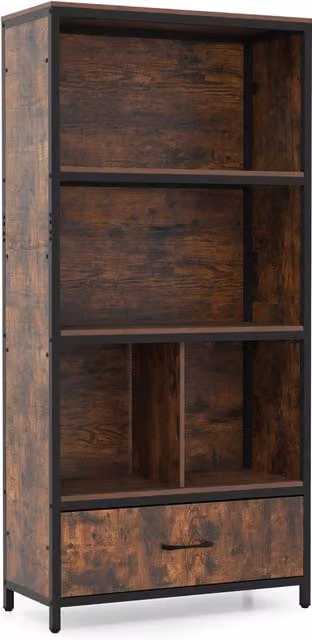 Mobile da soggiorno moderno DESIGN IN in stile industrial con scomparti e cassetto in tessuto, Libreria marrone per ufficio e camera da letto, H 142,5 x L 68,0 x P 30,5 cm