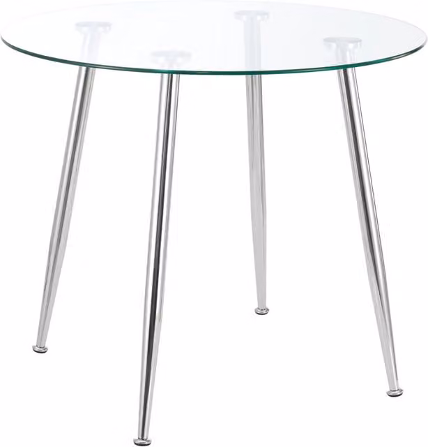 Tavolo da pranzo rotondo moderno en.casa con piano in vetro trasparente e struttura in metallo argento, Diametro: 80 cm, Altezza: 75 cm