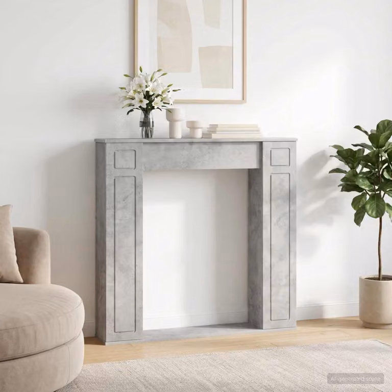 Cornice per camino moderna vidaXL in legno e cemento, Grigio Cemento, L 100 cm x P 20 cm x H 100 cm