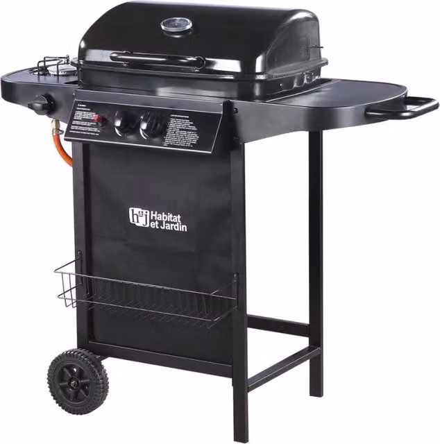 Barbecue a gas Party 3 Habitat et Jardin Nero con 3 piastre in ghisa, 1 piastra laterale, termometro e ruote, potenza 9.38 kW