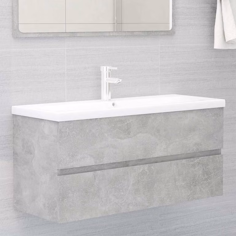 Mobile con Lavabo Integrato vidaXL Moderno in Legno e Ceramica Grigio e Bianco L: 100 cm, P: 45 cm, H: 38,5 cm