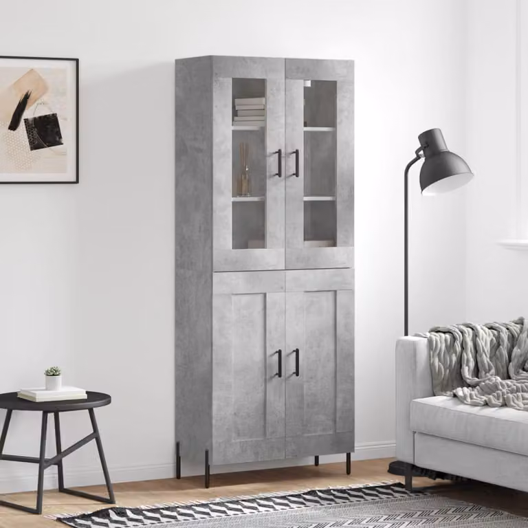 vidaXL Credenza Moderna Grigia con Ante in Vetro e Ripiani Interni, L/P/H: 69,5 x 34,0 x 180,0 cm