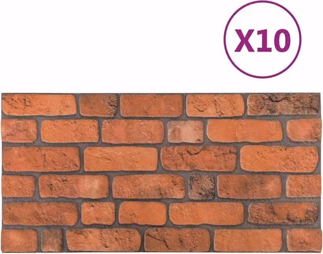 Set di 10 pannelli da parete autoadesivi in schiuma EPS color terracotta con design geometrico rustico, L: 100 cm x H: 50 cm, modello CFW8911099