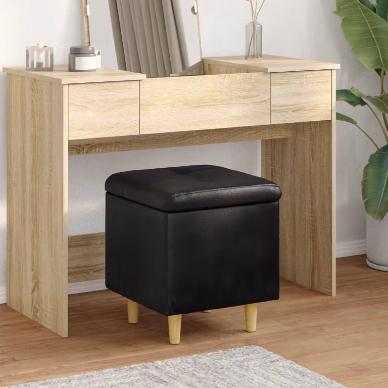 Pouf con contenitore vidaXL in pelle sintetica nera L/P/H: 40 x 40 x 45 cm