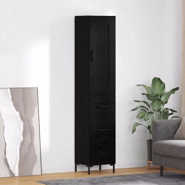 Credenza Buffet Armadio Design Mania per Cucina e Soggiorno Nero Opaco L: 34,5 cm, P: 34 cm, H: 180 cm