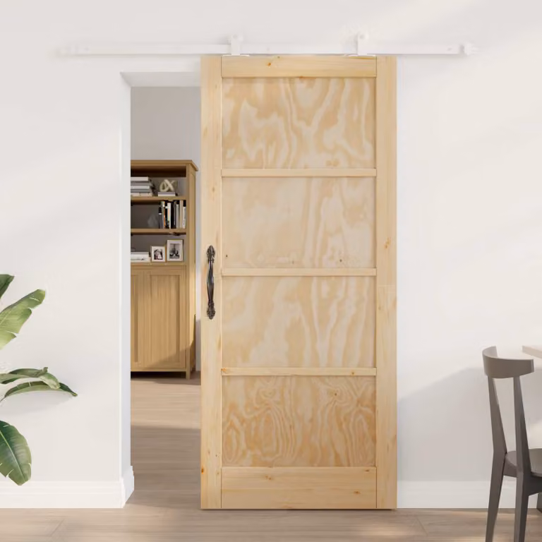 Porta scorrevole moderna vidaXL in legno e acciaio, colori naturale e bianco, H: 198,5 cm x L: 183,0 cm