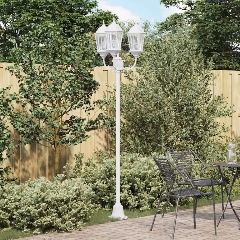 Luce da giardino a lanterna vidaXL in alluminio e vetro bianca H 241 x L 57 x P 49 cm