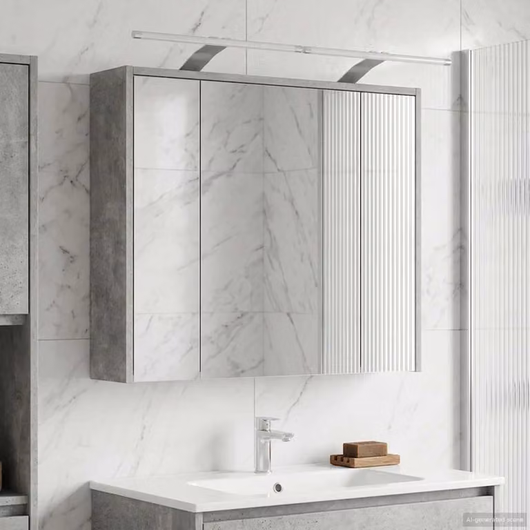 Mobiletto per specchio da bagno vidaXL moderno con illuminazione LED e specchio, Grigio cemento