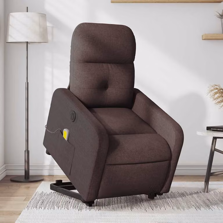 vidaXL Poltrona Alzapersona con Massaggio Elettrico in Tessuto Marrone Scuro