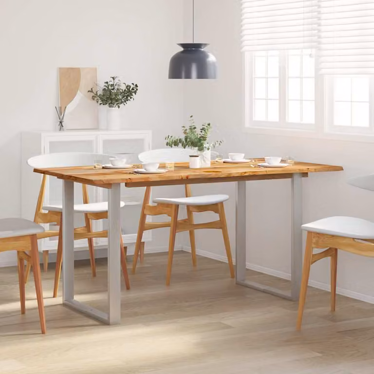 vidaXL Tavolo da Pranzo Rettangolare in Legno di Acacia e Metallo, Marrone e Argento, L: 160 cm, P: 80 cm, H: 76 cm