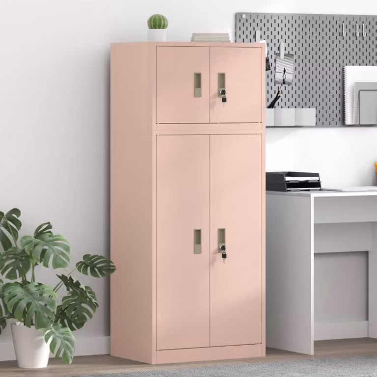Set di 2 armadi vidaXL in metallo rosa con ante a battente e serratura, L/P/H: 60 x 40 x 145 cm