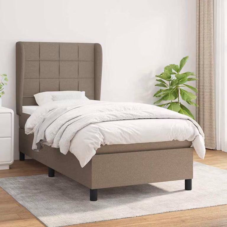vidaXL Giroletto a Molle con Materasso Ibrido in Tessuto Beige e Bianco L/P/H: 90 x 200 x 128 cm