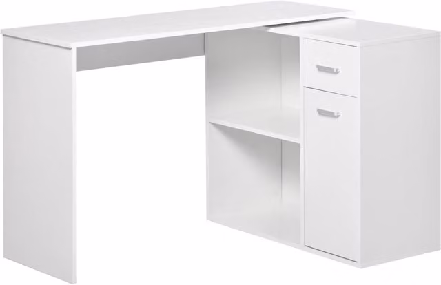 Scrivania Angolare Minimal con Libreria in Legno Bianco L: 173 cm, P: 39.8 cm, H: 74 cm
