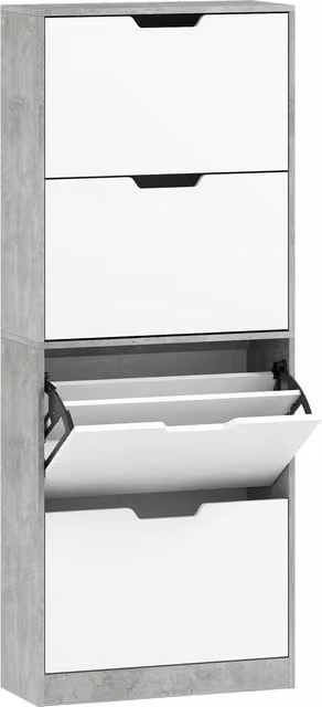 Scarpiera Moderna HOMCOM a 4 Ante per 16 Paia di Scarpe, Grigio Cemento, L: 62.5 cm, P: 26 cm, H: 156 cm