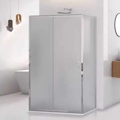 Box doccia Tay a 3 lati con porta scorrevole e vetro stampato, forma rettangolare a U, L: 150 cm, P: 80 cm, H: 195 cm, colore argento e trasparente