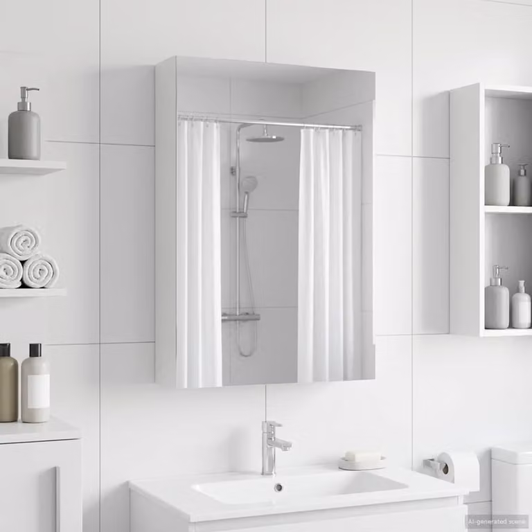 Mobiletto da bagno con specchio vidaXL Bianco, sospeso, L: 40 cm, P: 10,5 cm, H: 60,5 cm