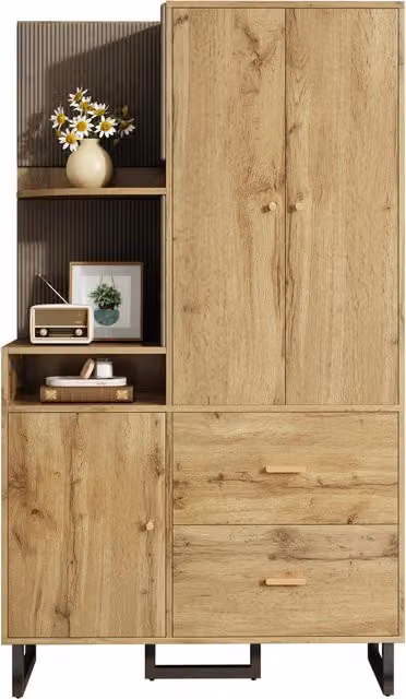 Mobile da Ingresso Moderno Chicfurn con Anta, Cassetti e Ripiani, Nero e Marrone, L/P/H: 110 x 38 x 186 cm