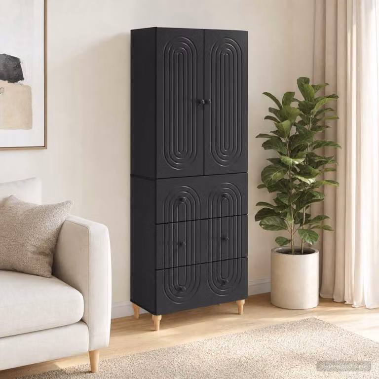 Set di 2 armadi sospesi vidaXL in MDF nero opaco con ante a battente e cassetti interni per soggiorno o ufficio L/P/H: 90,0 x 34,5 x 66,0 cm