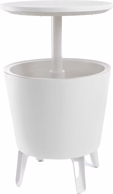 Keter Cool Bar Contenitore Portaghiaccio e Tavolino Regolabile, Bianco, L/P/H: 49,5 x 49,5 x 5 x 84,5 cm