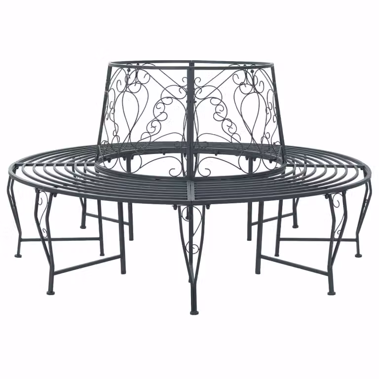 Panchina per alberi da 8 posti vidaXL in acciaio Grigio Argento Ø 160 x 89 cm