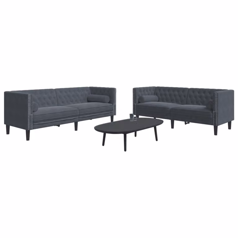 Set di 2 Divani Chesterfield vidaXL in Velluto Grigio con Cuscini