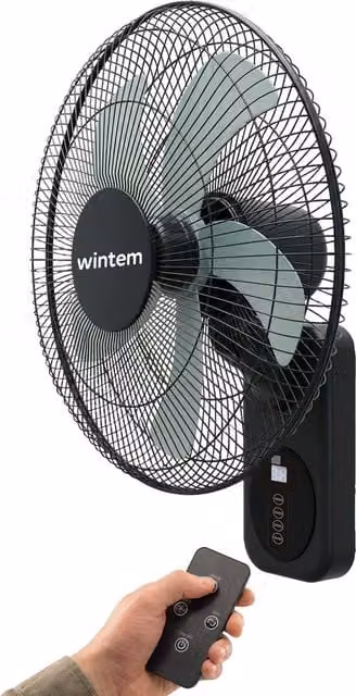 Barrow Ventilatore da Parete Nero 40 cm 60 W con Telecomando, Timer e Oscillazione