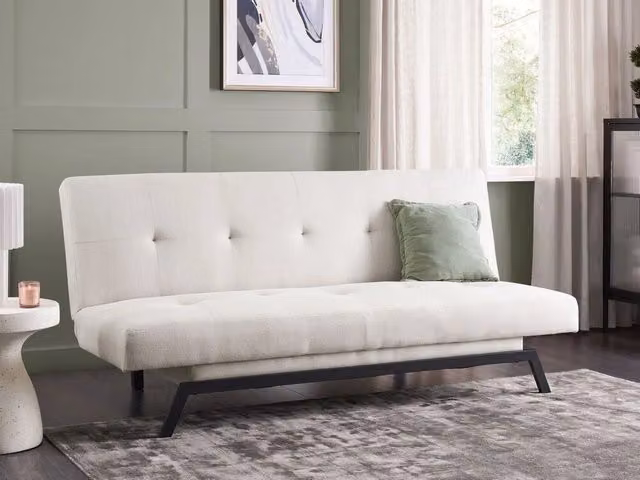 Divano Letto Beliani a 3 Posti con Meccanismo Click Clack, Rivestimento in Tessuto Bianco Sporco o Patchwork Multicolore, Design Moderno per Soggiorno