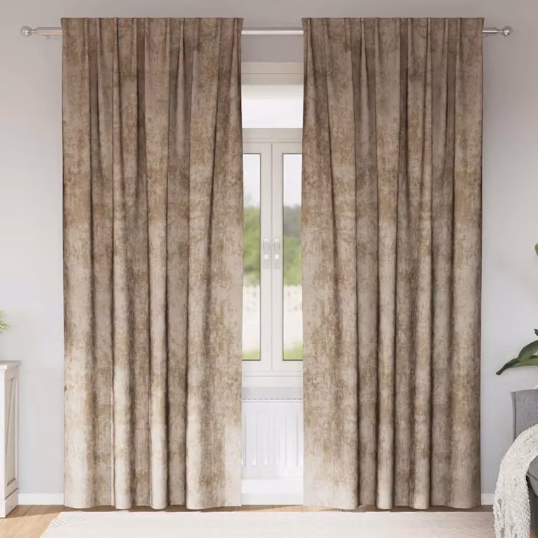 Set di 2 tende in velluto vidaXL color beige, oscuranti e termoisolanti, con passante per bastone, H: 225 cm x L: 140 cm